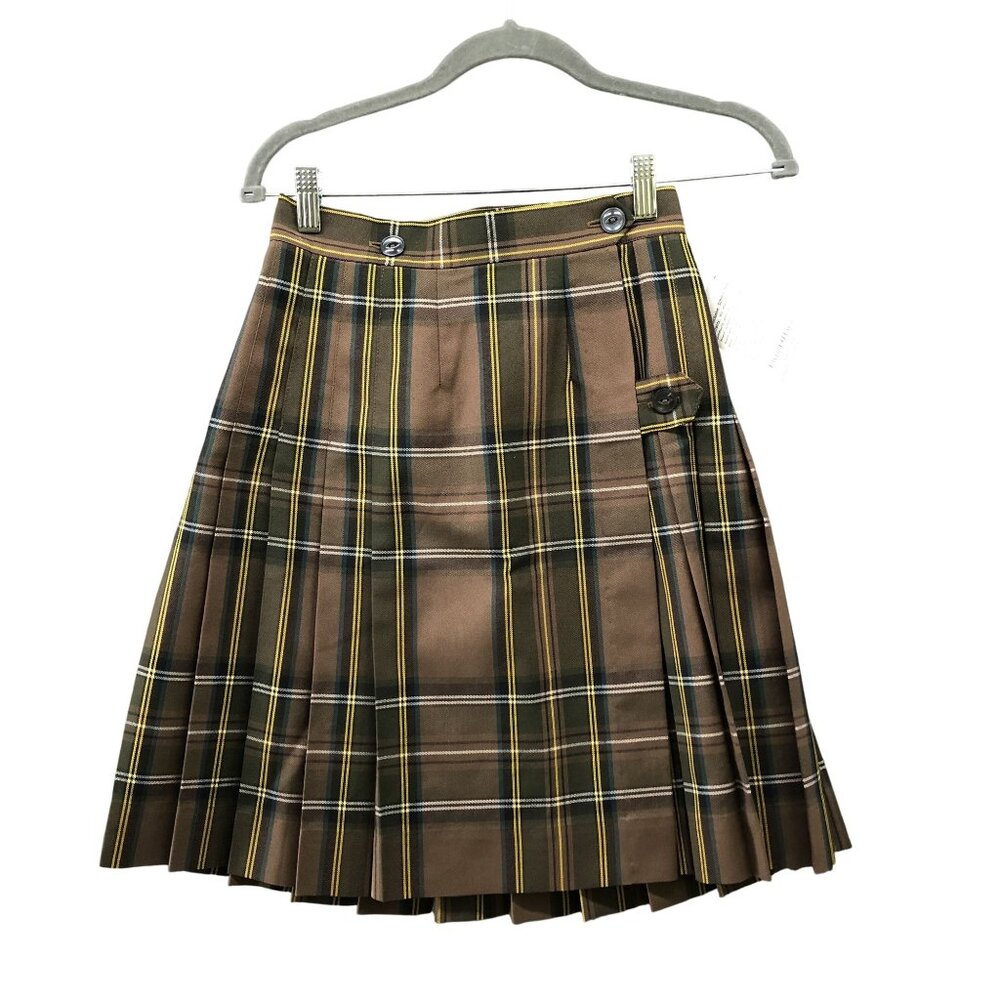 NWT Flynn O'Hara Uniformas Brown Gold Skirt Girls 12X Pleated Plaid School